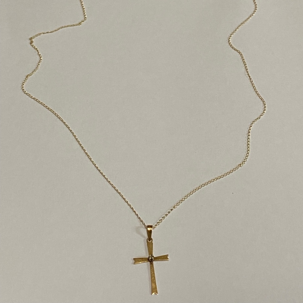 14K Yellow Gold Petite Cross Pendant Necklace 14K Gold Chain 20”